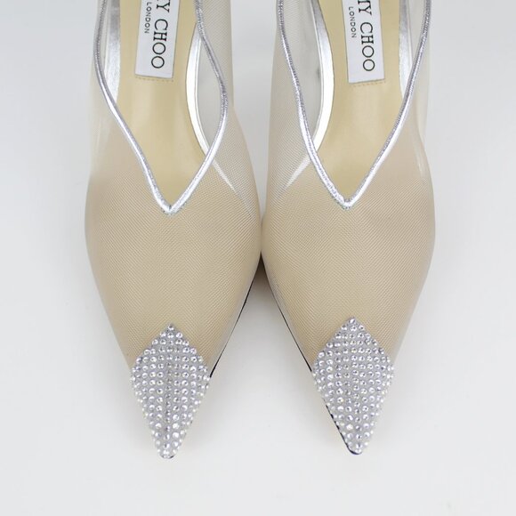 NEW JIMMY CHOO Nicole 90mm Silver Mesh Crystal Pumps - Heel for Weddings, Events - Picture 10 of 16